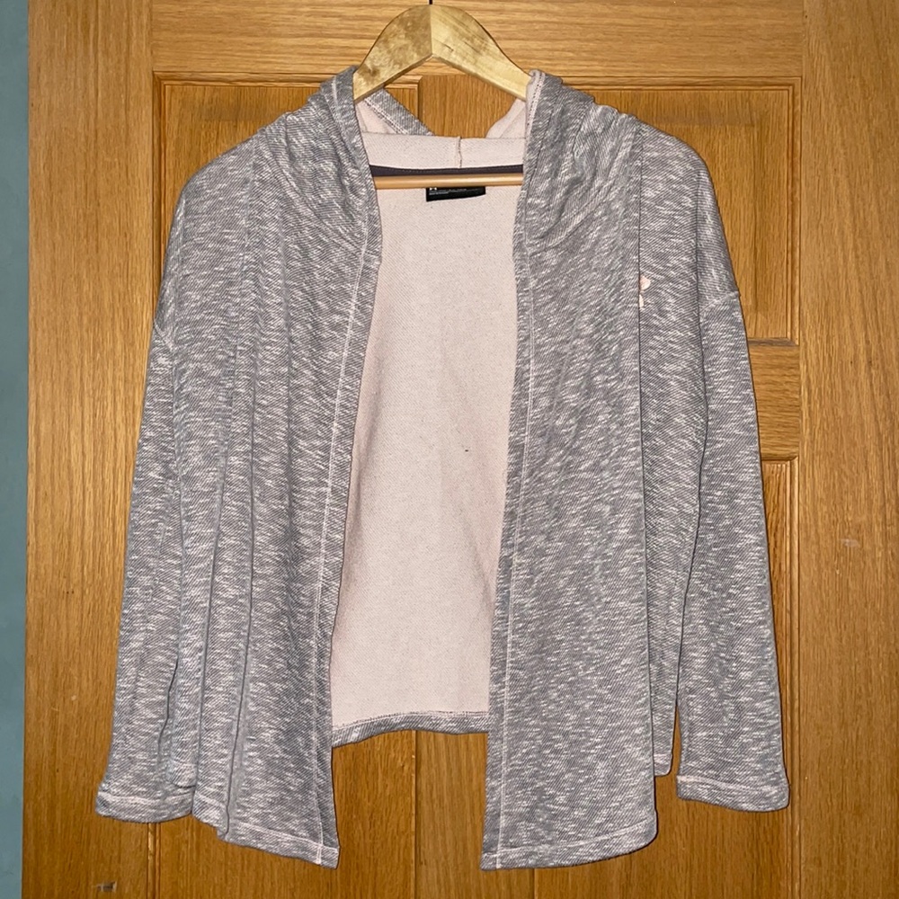 UNDER ARMOUR girls rose gold pink gray wrap with hood M EUC